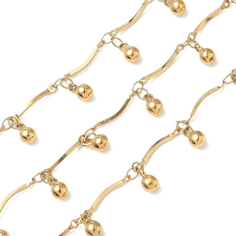 304 Stainless Steel Bar Link Chains with Round Charms and Spool — Chains, Wire & Cord