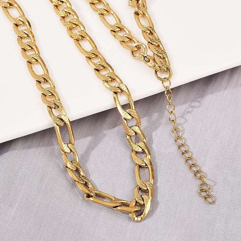 Collier Chaîne Figaro en Acier Inoxydable 304 pour Femmes, Doré, 17.83 pouces — Collier pendentif