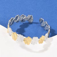 Bracelet Cuff en Acier Inoxydable 304 pour Femmes, Feuille, Or et Acier — Bracelet Femme