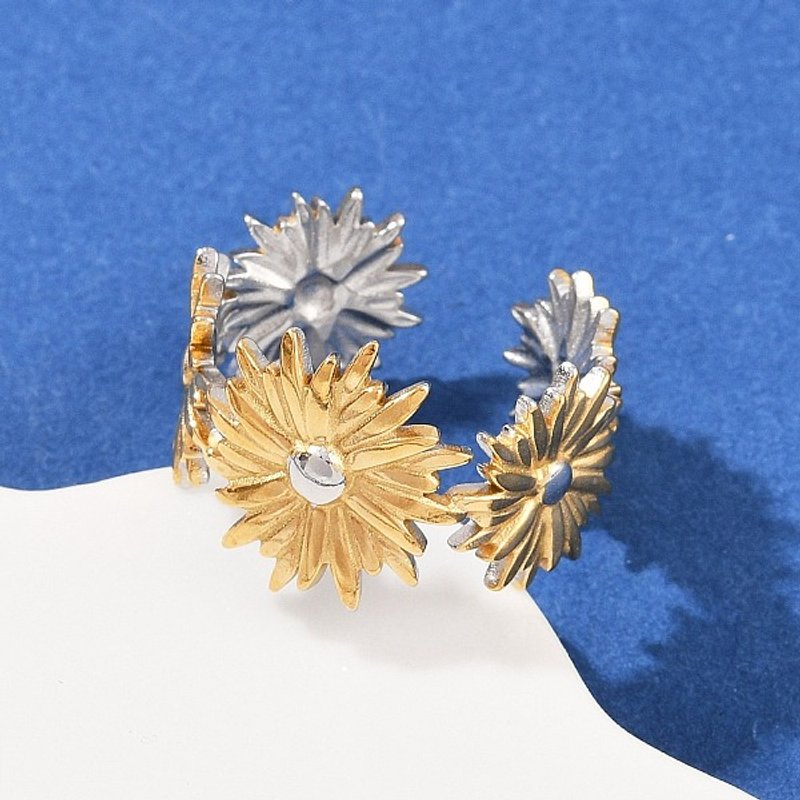 Bagues à Manchette en Acier Inoxydable 304 à Double Couleur avec Motif Floral — Bijoux fantaisie