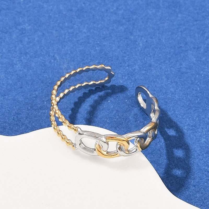 Bagues à Manchette Double Couleur en Acier Inoxydable 304 - Design Ovale Ajustable — Bijoux fantaisie
