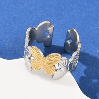 Bague Manchette Papillon Double Couleur en Acier Inoxydable 304 - Ajustable — Bijoux fantaisie