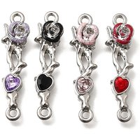 Alloy Rhinestone Rose Flower Heart Links Connector Charms