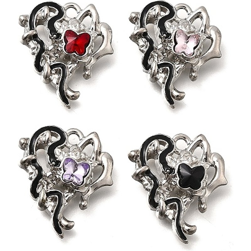 Pendentif Papillon en Émail Alliage avec Verre et Fini Platine — Breloques et pendentifs
