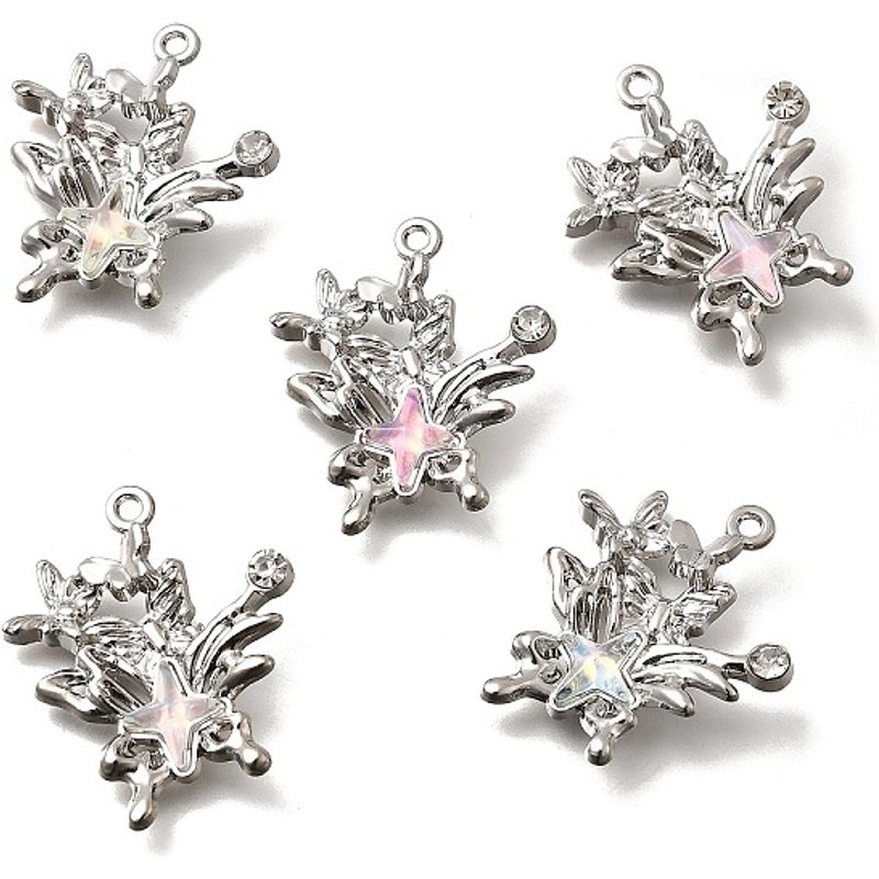 Pendentif Papillon en Alliage de Strass avec Résine, Fini Platine — Breloques et pendentifs