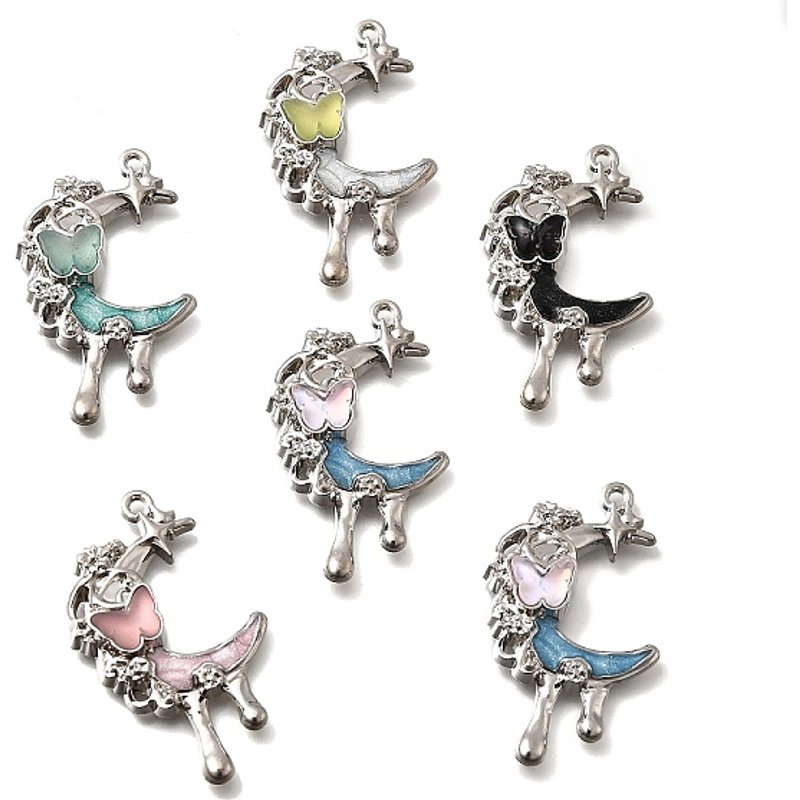 Pendentif en Émail d'Alliage en Forme de Lune avec Perçage en Résine - Platine — Breloques et pendentifs