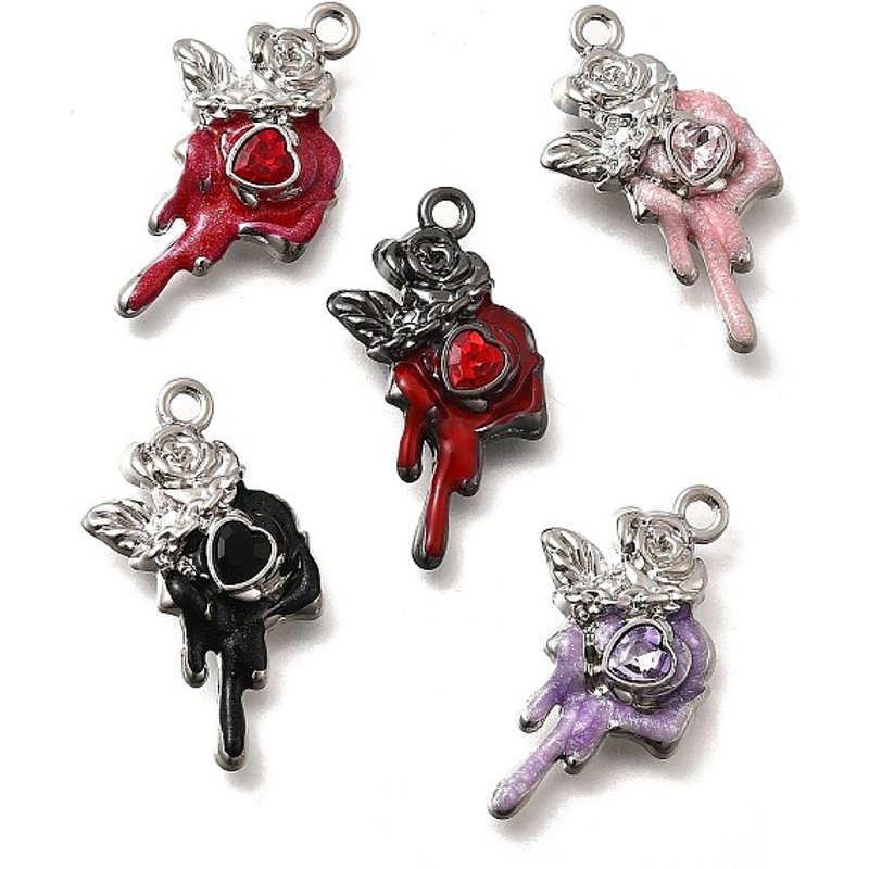 Pendentif en alliage de strass en forme de cœur avec émail en couleurs mélangées — Breloques et pendentifs