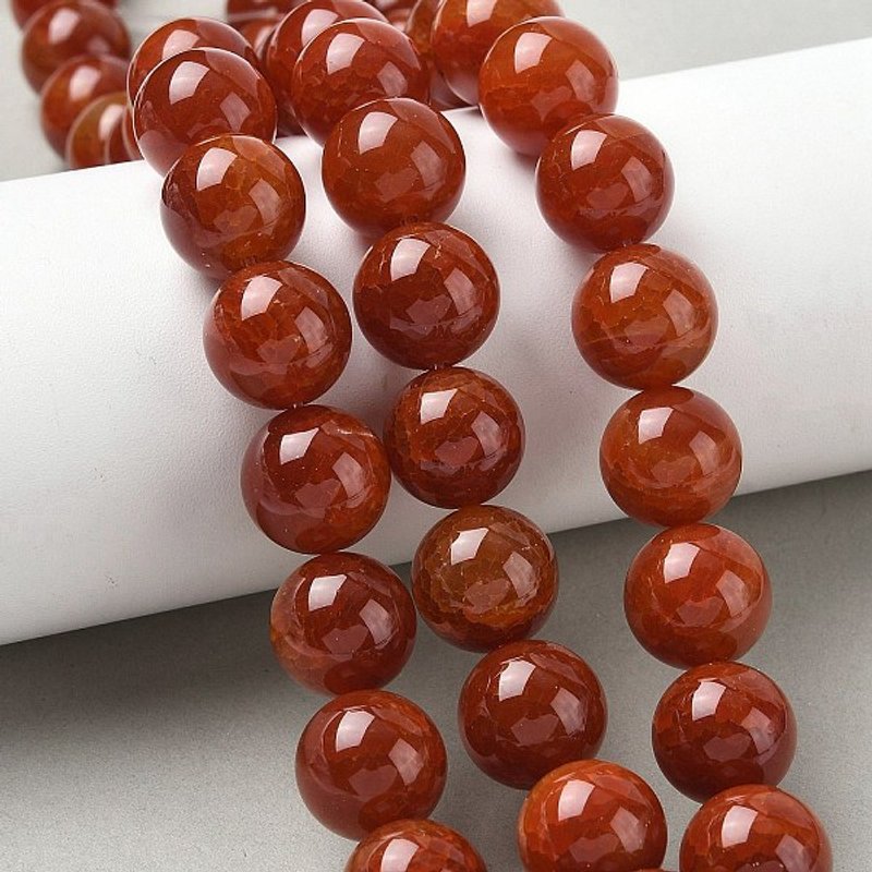 Brins de Perles en Agate Craquelée Rouge Teintée, 14mm, 28pcs — Perles à bijoux