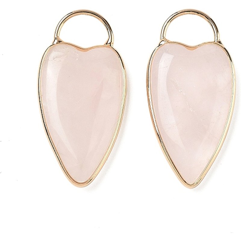 Natural Rose Quartz Heart Charms with Brass Settings — Charms & Pendants
