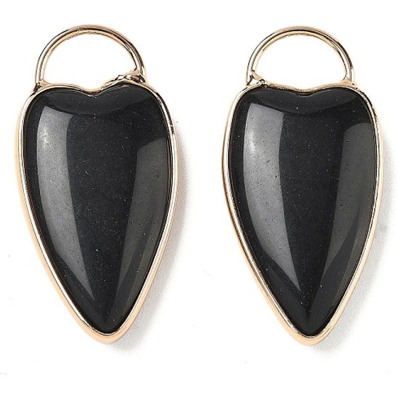 Charms en Obsidienne Naturelle en Forme de Coeur avec Montures en Laiton