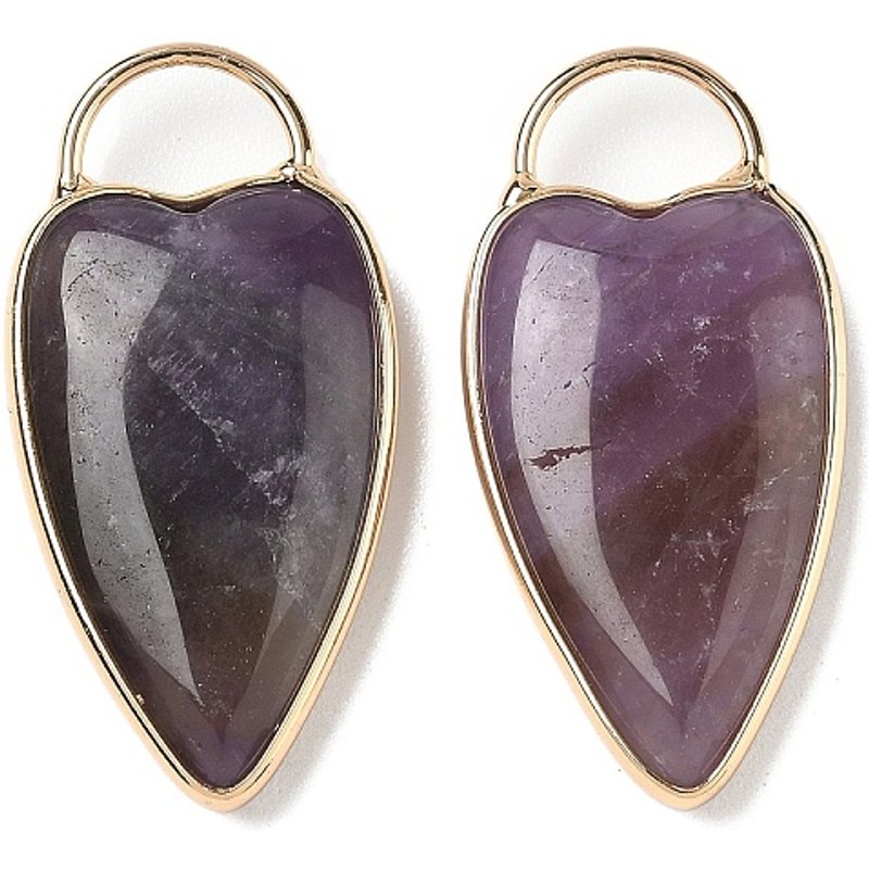 Natural Amethyst Heart Charms with Brass Settings — Charms & Pendants