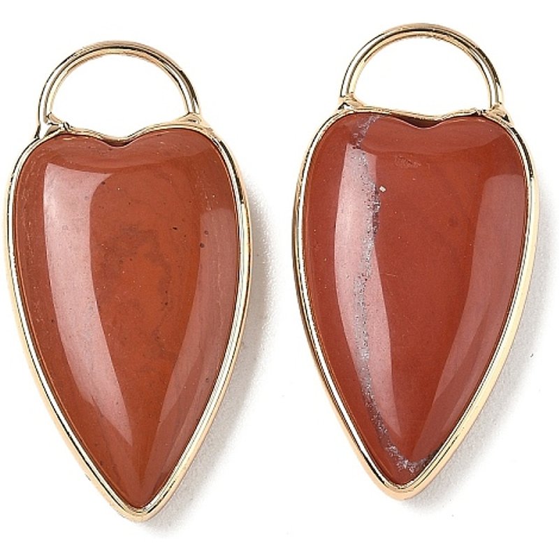 Natural Red Jasper Heart Charms with Brass Settings — Charms & Pendants