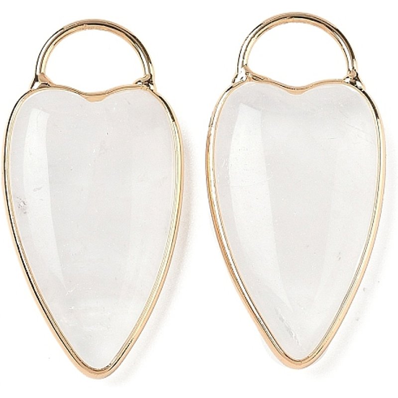 Natural Quartz Crystal Heart Charms with Brass Settings — Charms & Pendants