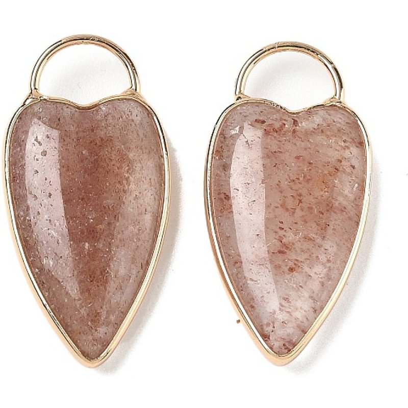 Natural Strawberry Quartz Heart Charms with Brass Settings — Charms & Pendants