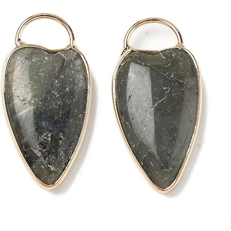 Natural Labradorite Heart Charms with Brass Settings — Charms & Pendants