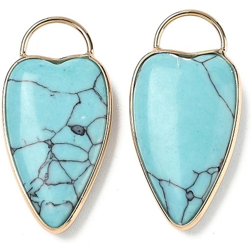 Synthetic Turquoise Heart Charms with Brass Settings — Charms & Pendants