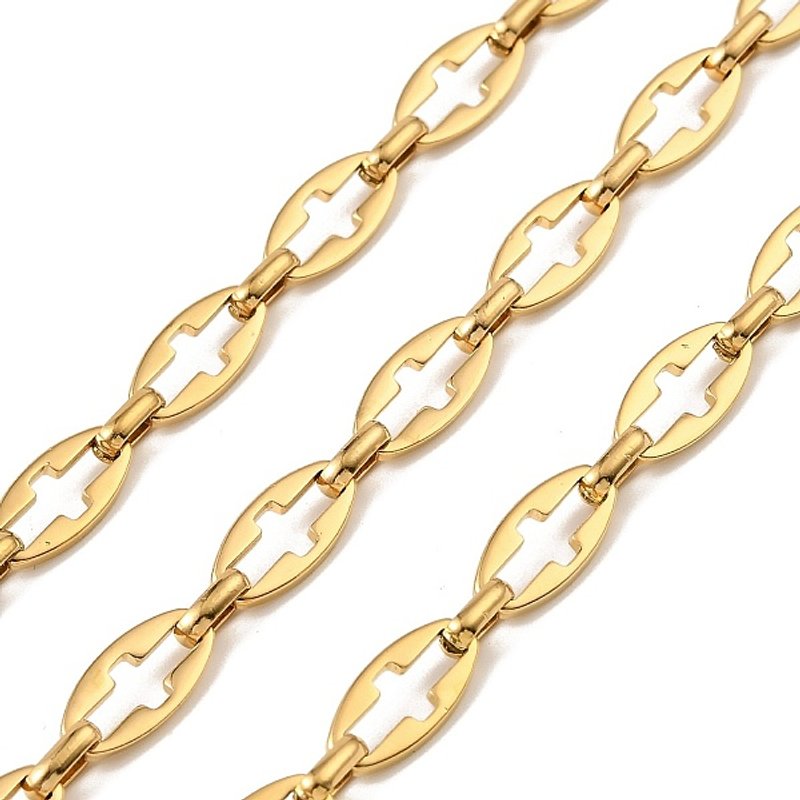 Chaînes ovales en acier inoxydable 304 avec maillons croisés, 18K plaqué or — Chaînes, fils et cordons