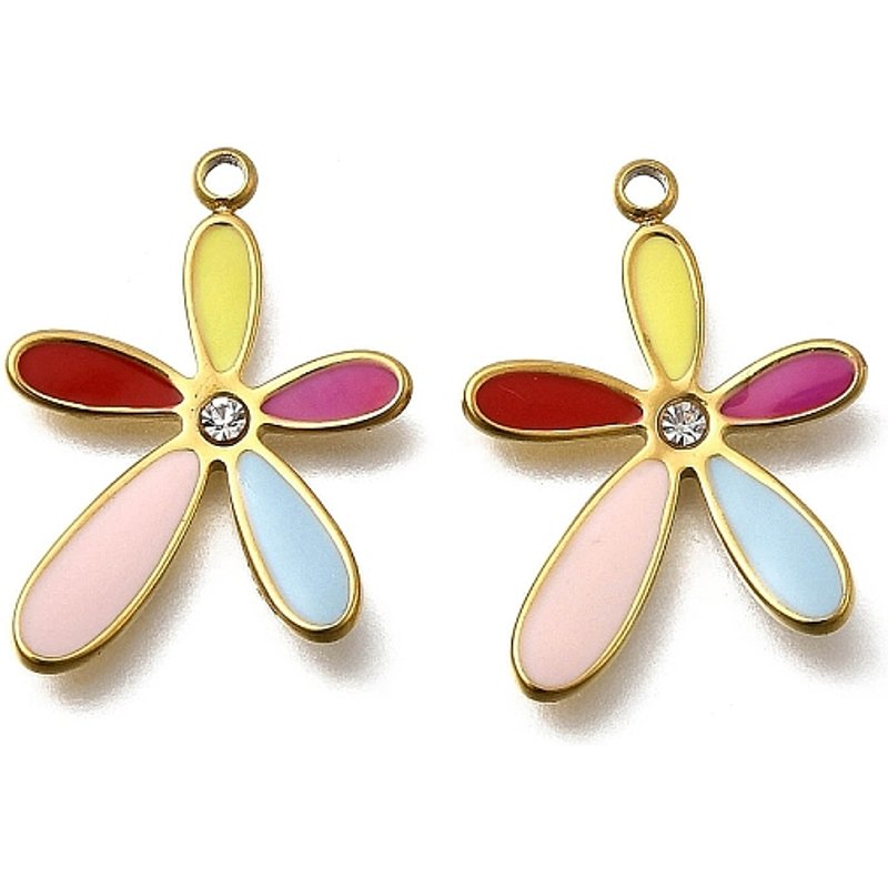 Pendentif en Émail en Acier Inoxydable 304, Fleur, avec Rhinestone — Breloques et pendentifs