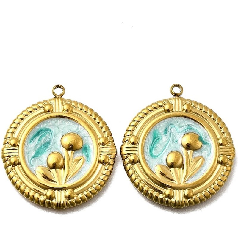 Pendentif en Acier Inoxydable 304 Émaillé, Fleur, Plaqué Or 18K — Breloques et pendentifs