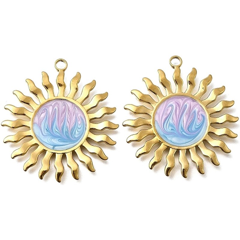Pendentif en Émail en Acier Inoxydable 304, Soleil, Plaqué Or 18K — Breloques et pendentifs