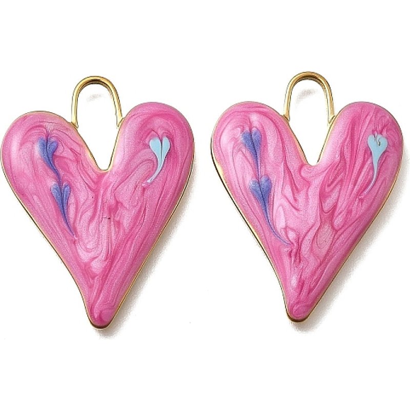 Pendentif en Émail en Acier Inoxydable 304, Cœur, Plaqué Or 18K, Rose — Breloques et pendentifs