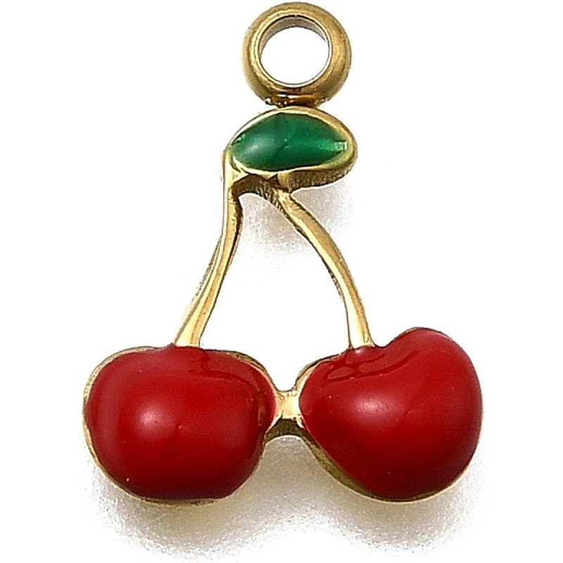 304 Stainless Steel Enamel Cherry Charm with 18K Gold Plating — Charms & Pendants