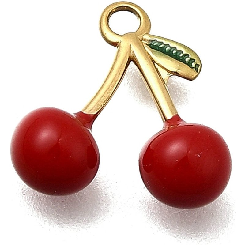 Charm en émail cerise en acier inoxydable 304, plaqué or 18K — Breloques et pendentifs