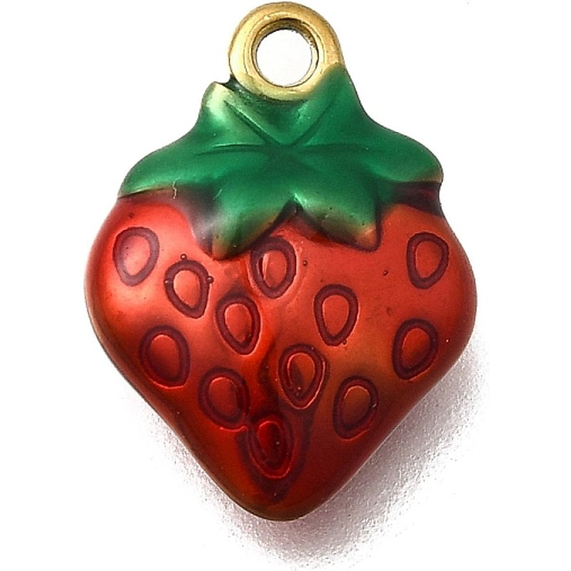 304 Stainless Steel Strawberry Enamel Pendant, 18K Gold Plated — Charms & Pendants