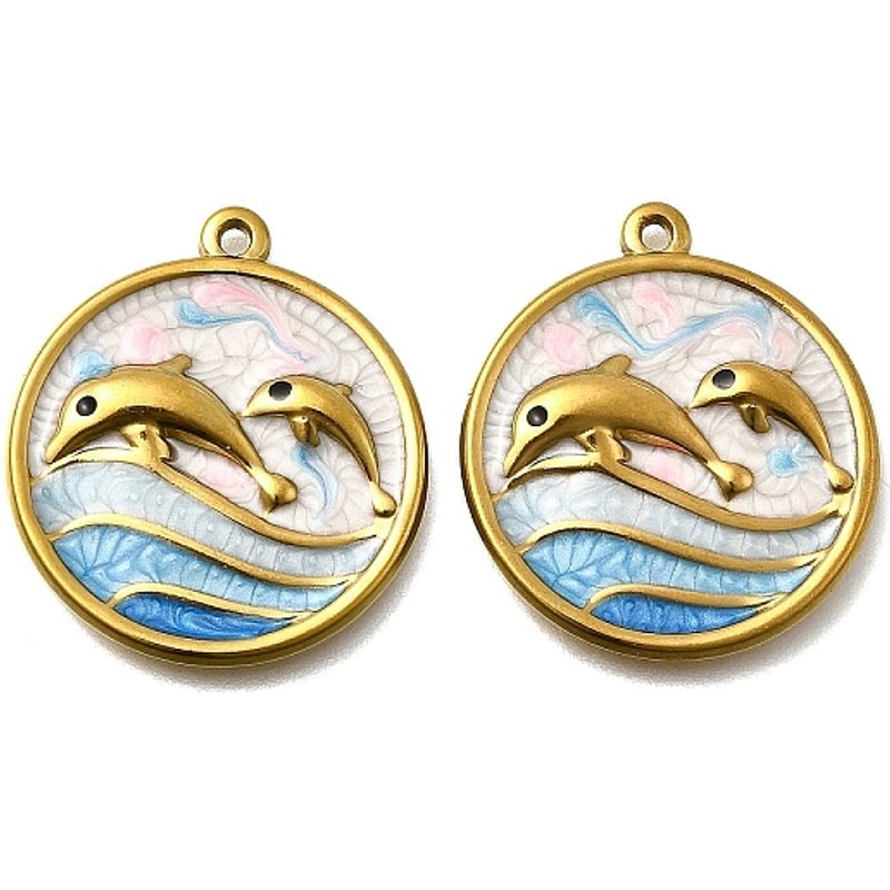 304 Stainless Steel Dolphin Enamel Pendant with 18K Gold Plating — Charms & Pendants