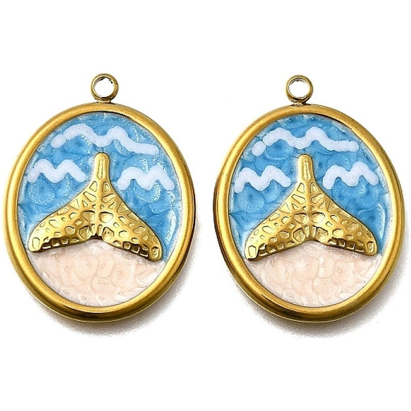 Pendentif en Émail en Acier Inoxydable 304, Plaqué Or 18K en Queue de Poisson — Breloques et pendentifs