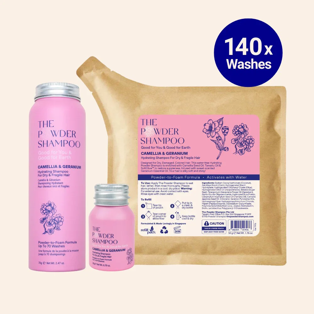 Kit de démarrage (140x lavages) - Shampoing en poudre hydratant pour cheveux secs et fragiles