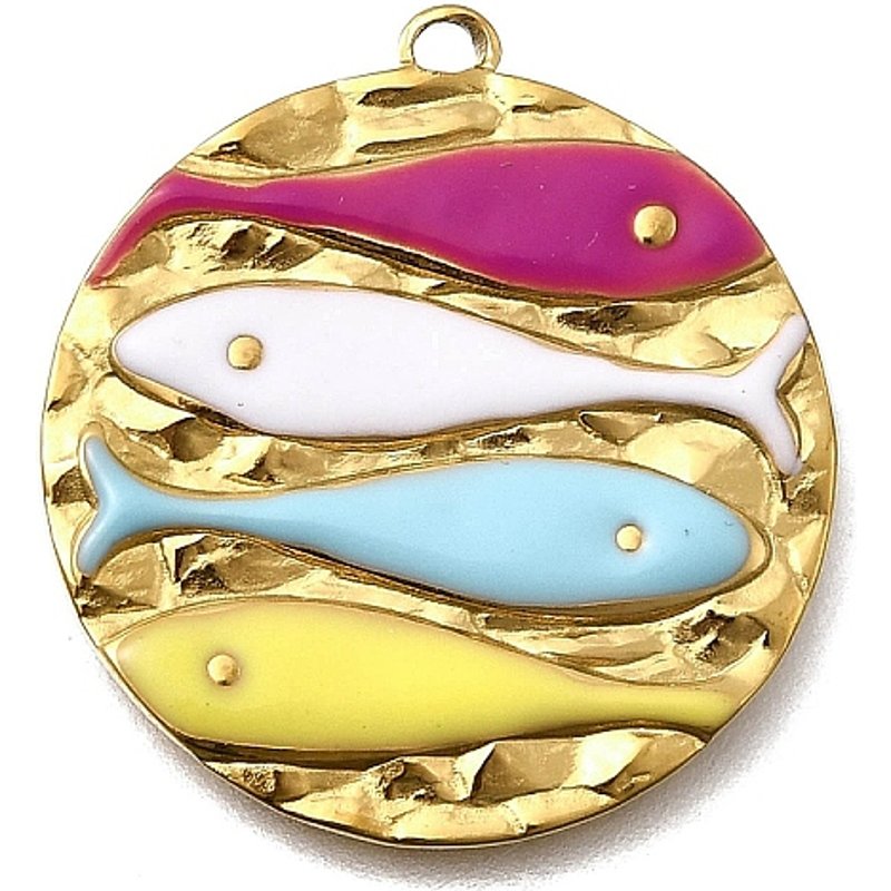 Pendentif en Acier Inoxydable 304 Émaillé en Forme de Poisson avec Plaquage en Or 18K — Breloques et pendentifs