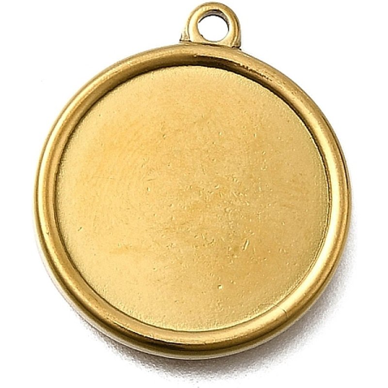 Pendentif rond plat en acier inoxydable 304, plaqué or 18K — Breloques et pendentifs