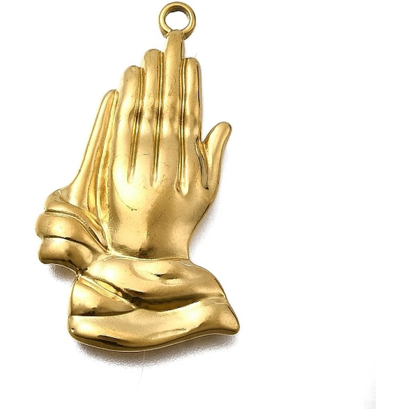 Pendentif en Acier Inoxydable 304, Mains en Prière, Plaqué Or 18K — Breloques et pendentifs