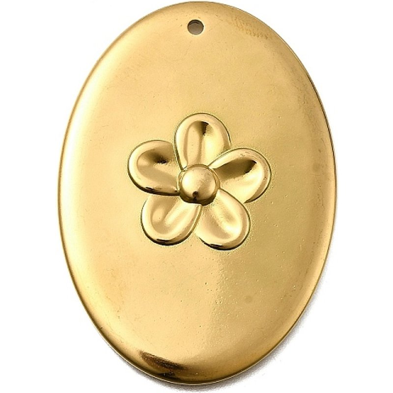 304 Stainless Steel Oval Flower Pendant, 18K Gold Plated — Charms & Pendants