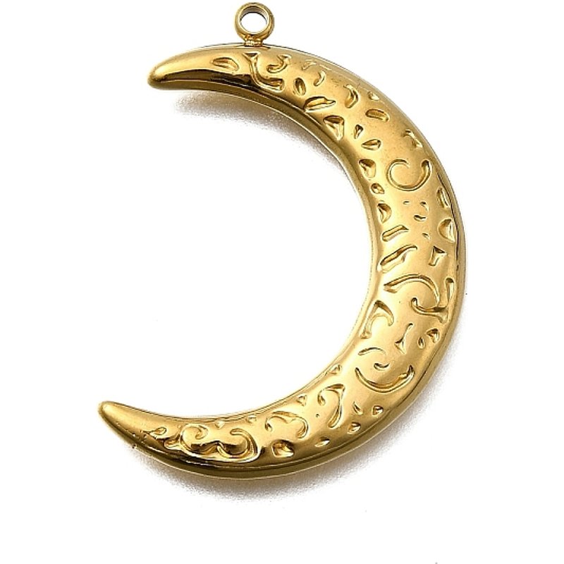 304 Stainless Steel Moon Pendant with 18K Gold Plating — Charms & Pendants