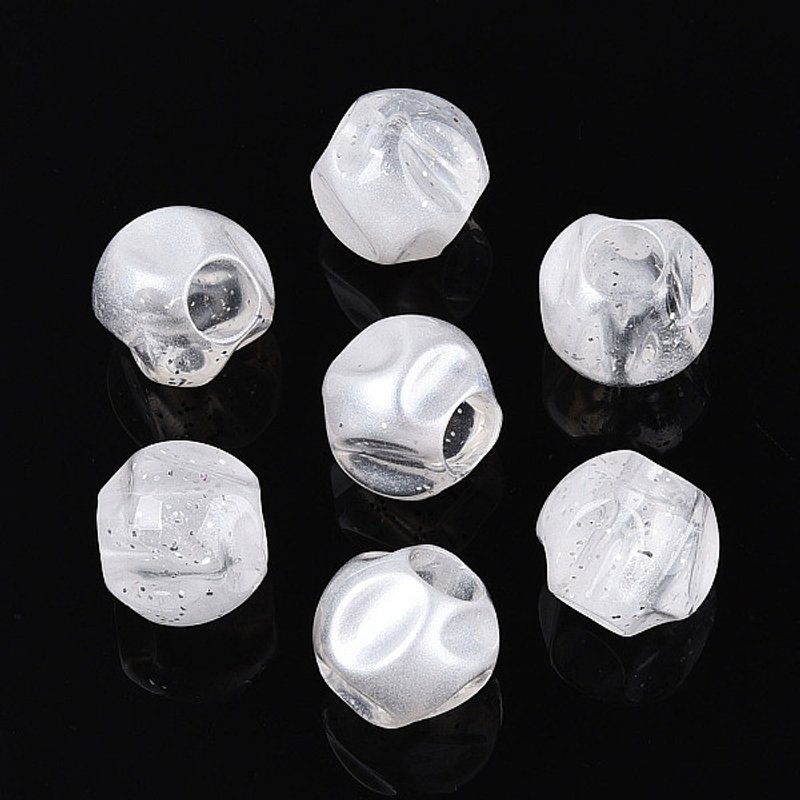 Perles en acrylique transparent avec paillettes, Nuggets, clair, 14x15x15mm