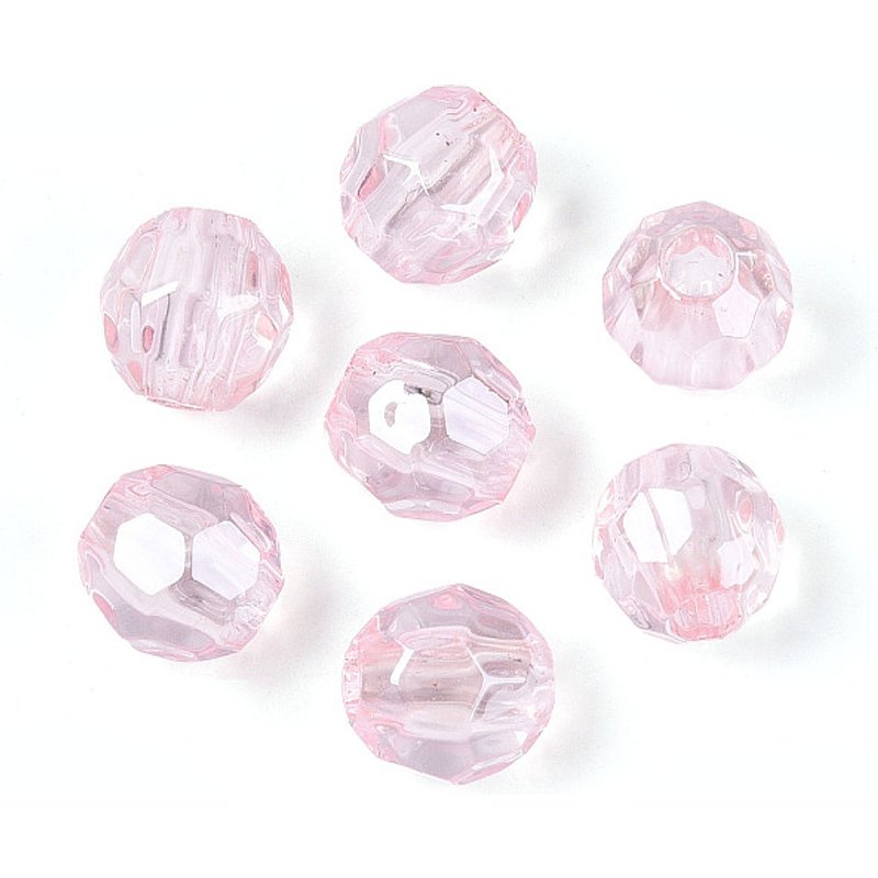 Perles Acryliques Transparentes en Baril, Facettées, Rose Perle