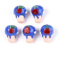 Handmade Lampwork Bumpy Beads, Apple Cup Cake, Royal Blue