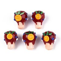 Handmade Lampwork Bumpy Beads, Orange Cup Cake, Dark Red