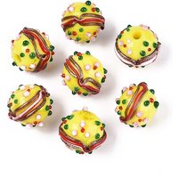 Handmade Lampwork Bumpy Beads, Hamburger, Yellow, 13-15mm — Jewelry Beads