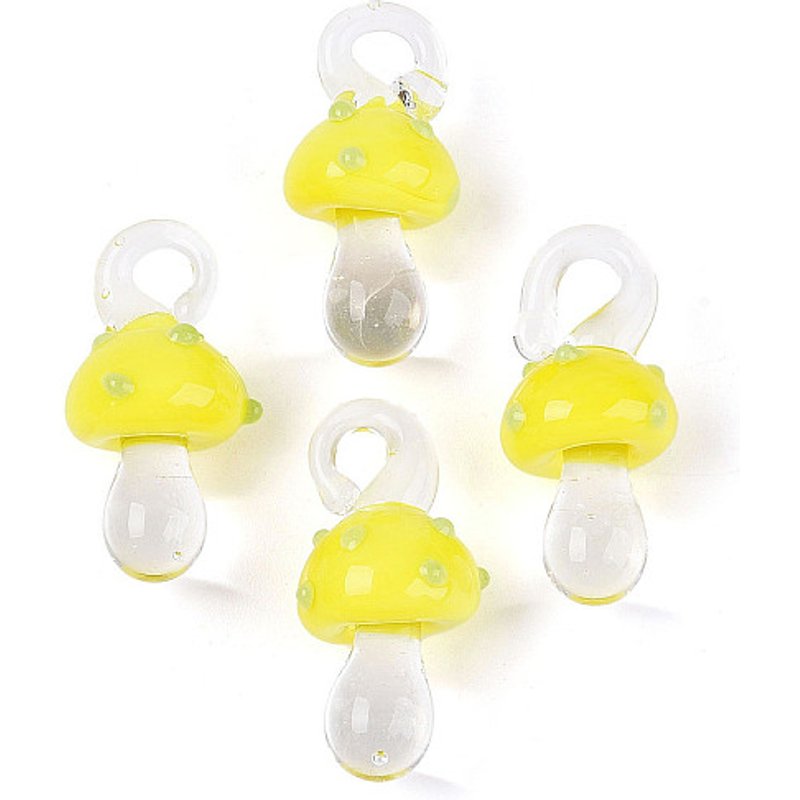Handmade Lampwork Mushroom Pendant, Yellow, 25-28mm — Charms & Pendants