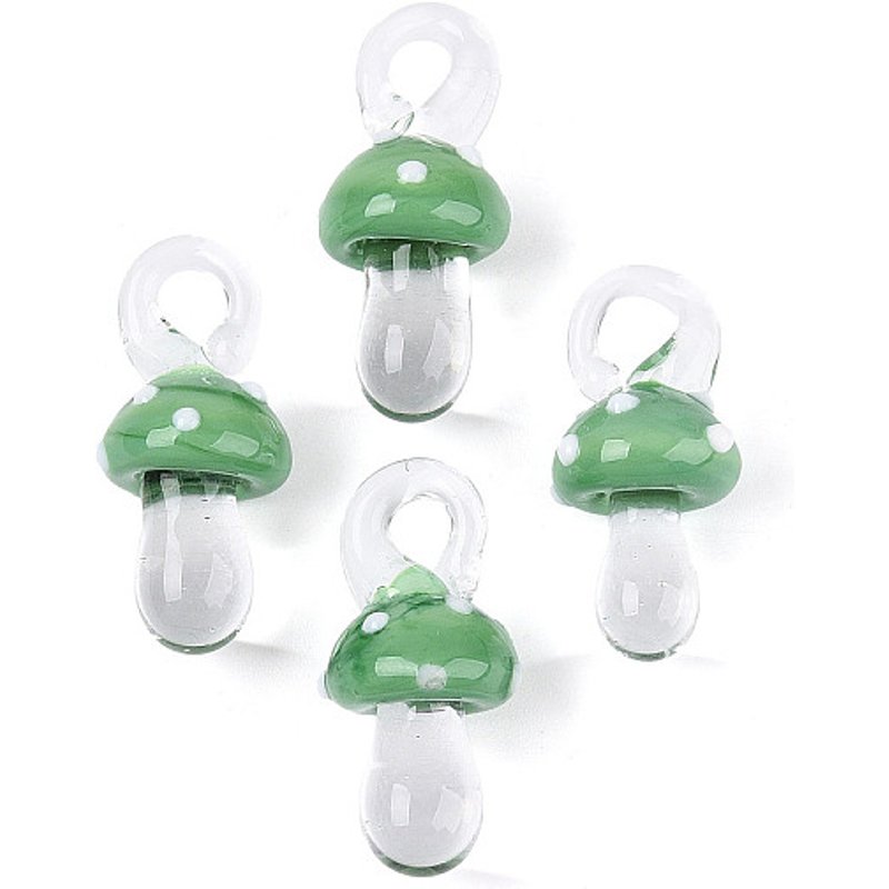 Pendentif en verre soufflé à la main, champignon vert foncé — Breloques et pendentifs