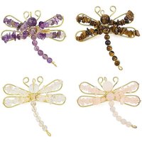 Broche en Pierre Naturelle de Libellule en Laiton et Fer — Broches