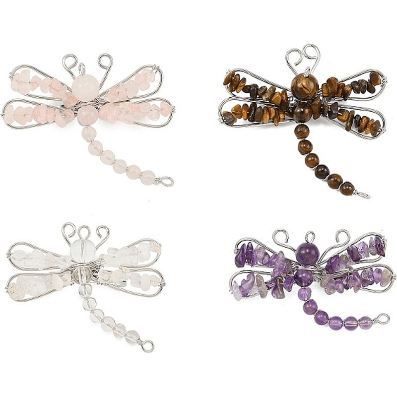 Broche en Pierre Précieuse Naturelle, Libellule en Laiton et Fer — Broches