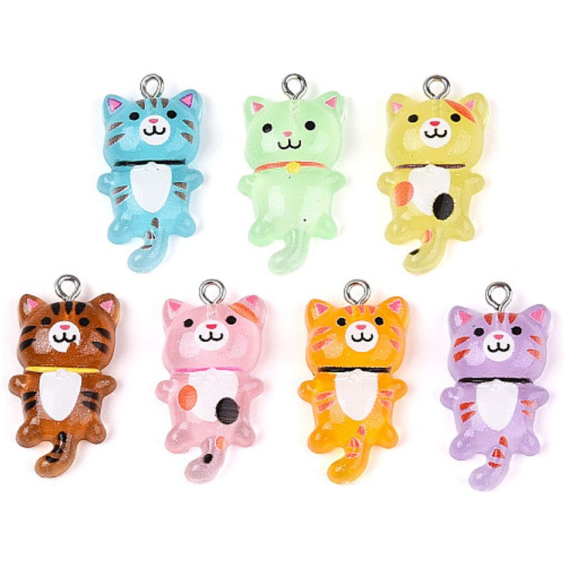 Luminous Cat Shape Resin Pendant with Platinum Plated Loop — Charms & Pendants