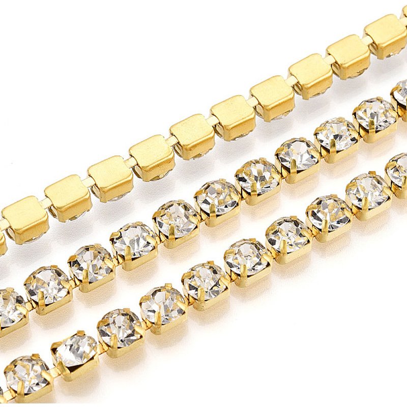 Chaînes en laiton avec strass, plaqué couleur or