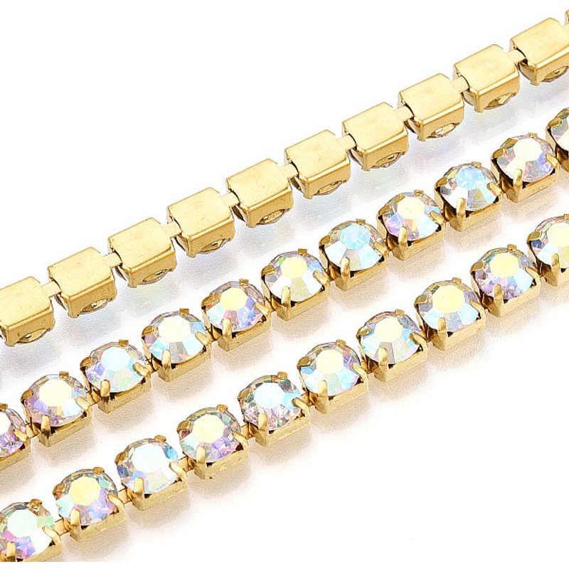 Chaînes en laiton avec strass, 6mm de large, 10 verges