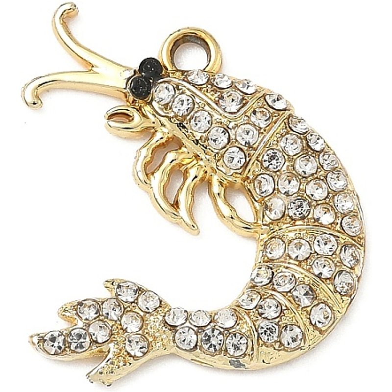 Pendentif en alliage de strass en or en forme de crevette — Breloques et pendentifs