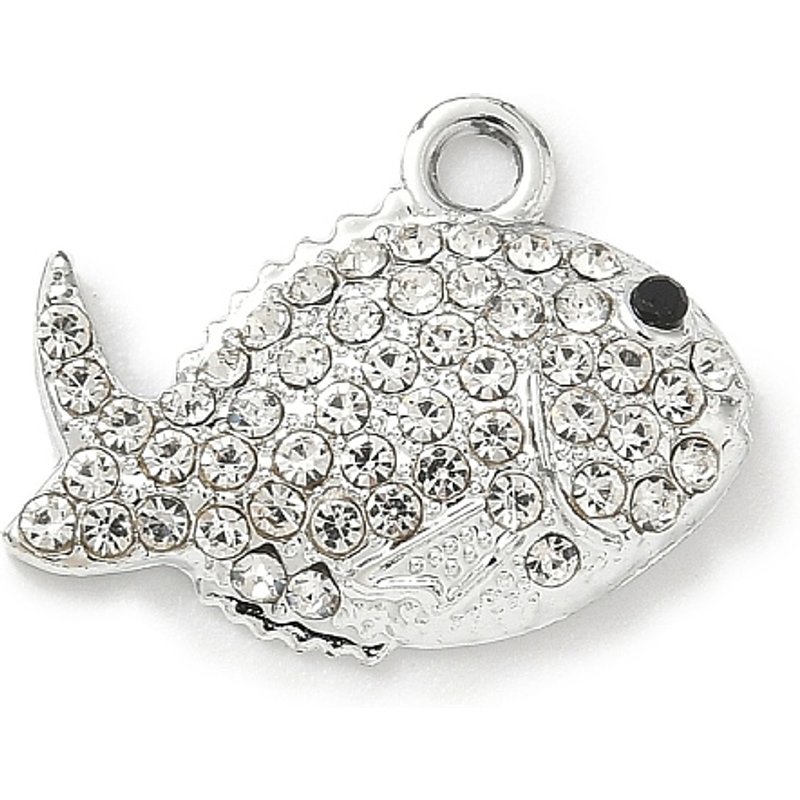 Pendentif Poisson en Alliage de Rhinestones Fini Platine — Breloques et pendentifs